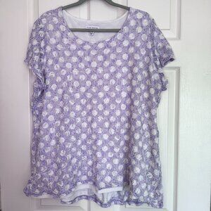Susan Graver | Short Sleeve Shirt | Lavender and White Lace | Size 2XL